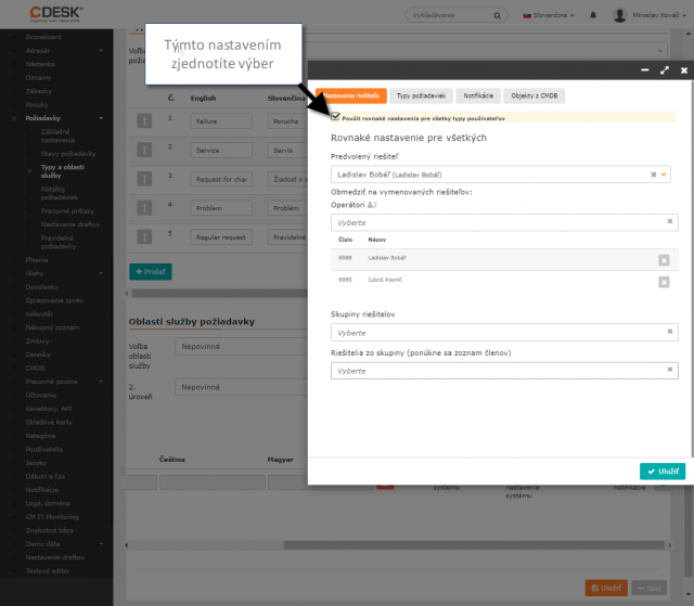 Zjednotenie voľby riešiteľov pre oblasti služby