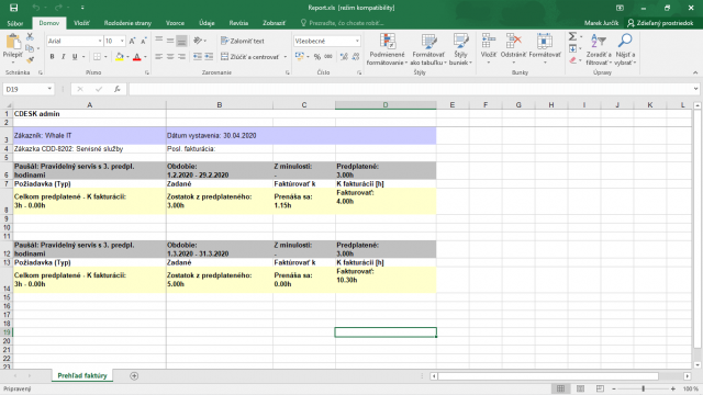 XLS report prílohy k faktúre