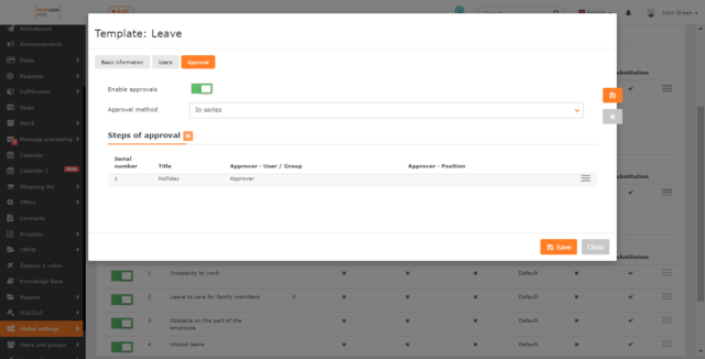 Approval settings for a specific type of the request for time off