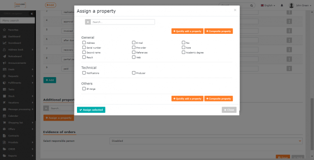 Selection of additional properties