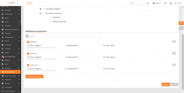 Setup of additional properties