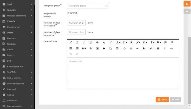 New regular request – bottom part of the form