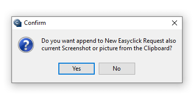 Easyclick – potvrzení připojení screenshotu k požadavku
