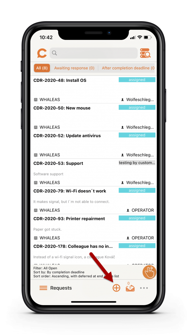 Tlačítko rychlé volby v mobilní aplikaci CDESK