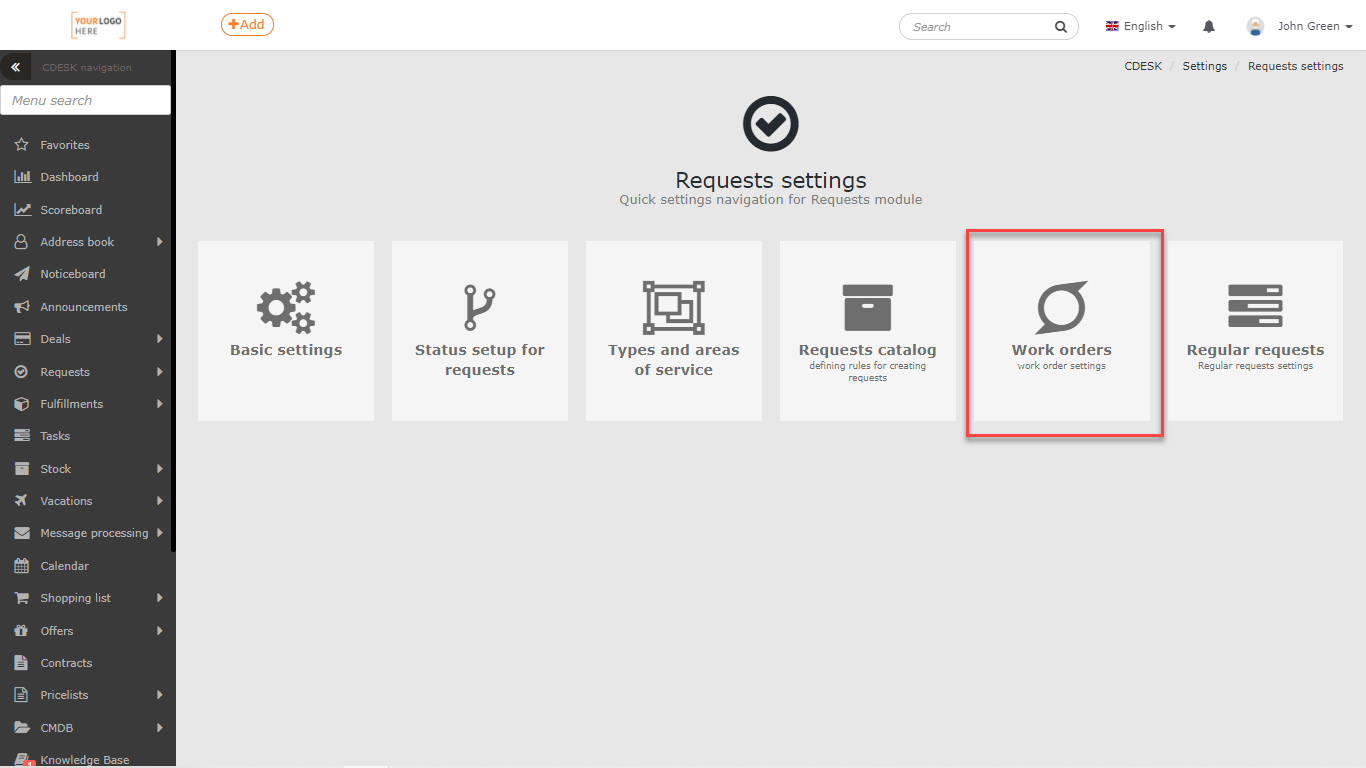 Work Orders – Settings - CDESK