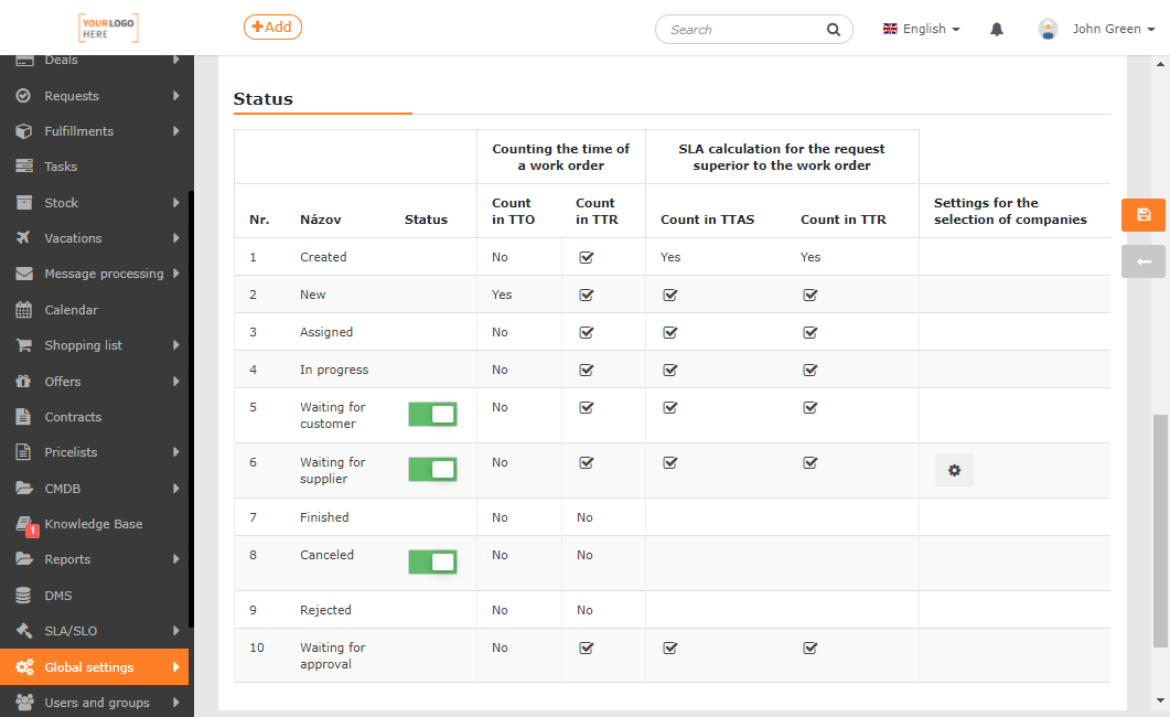 Work Orders – Settings - CDESK