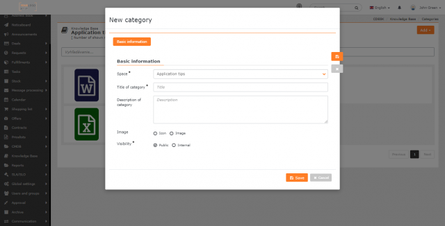 Form for entering a category