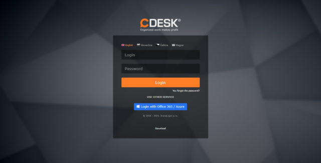 Príklad prihlasovacej obrazovky po prepojení CDESK konta s Azure AD