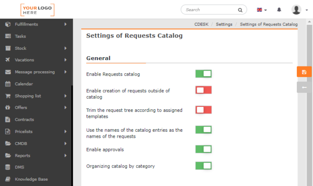 Setting the catalog of requests