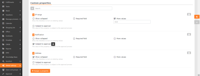 Settings of additional properties