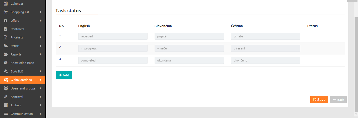 Task - Settings - CDESK