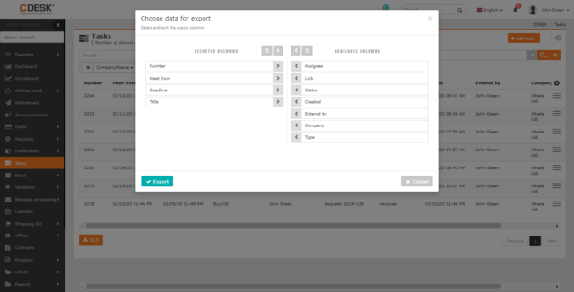 Selecting data to export