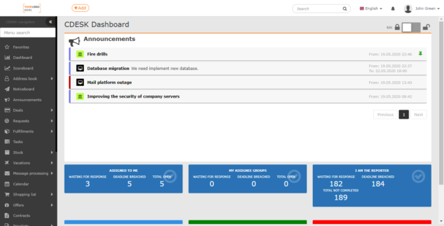 Widget of the Announcements module