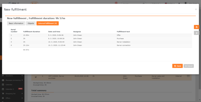 Internal Fulfillments tab in the invoice fulfillment