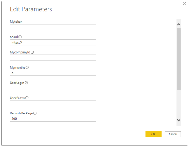 Modal window for entering parameters before editing data