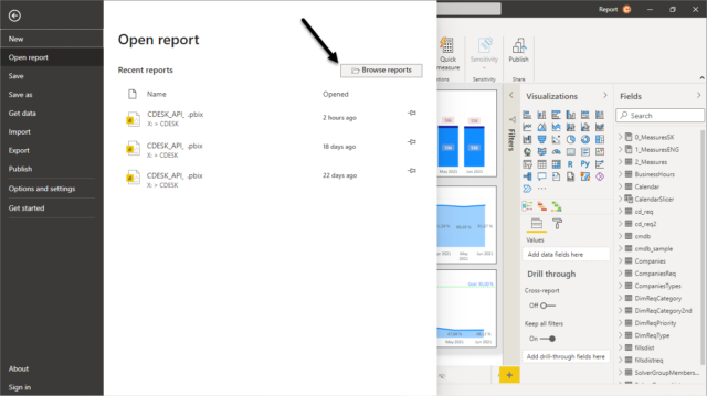 Browse reports in Files