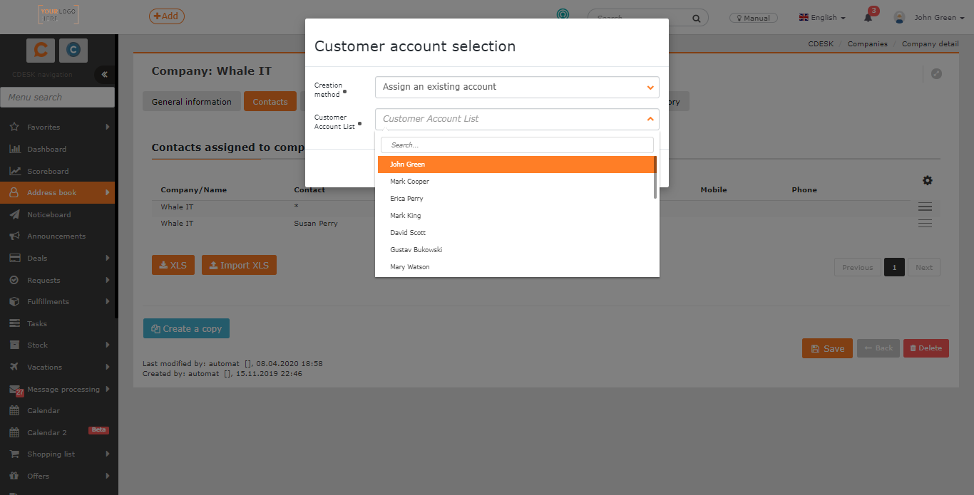 Select from existing customer accounts