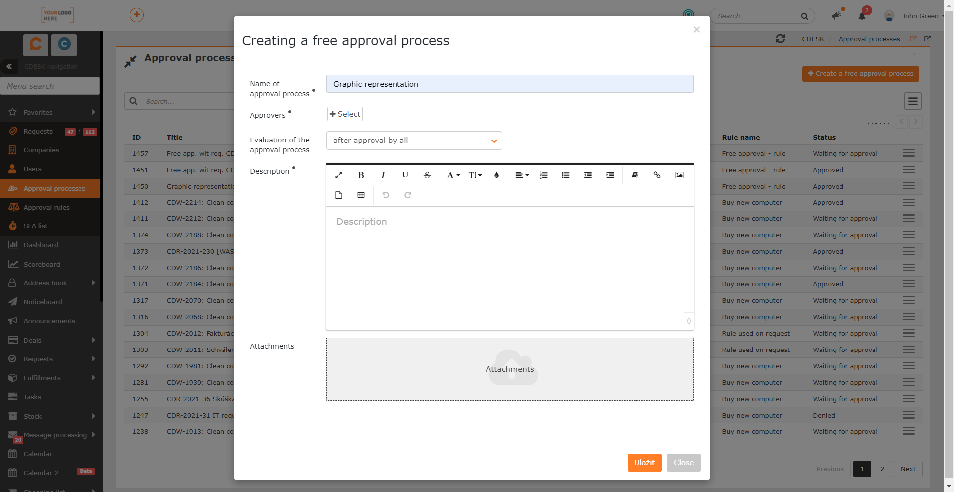 Form for creating a free approval process
