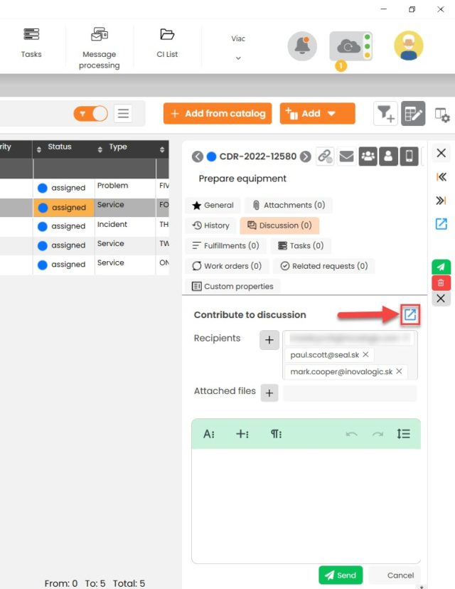 Obrázok 15 Modrá ikona v diskusii na otvorenie modálneho okna