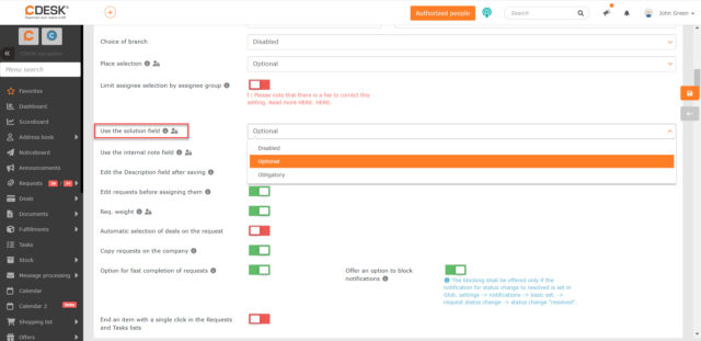Konfigurácia poľa Riešenie v globálnych nastaveniach