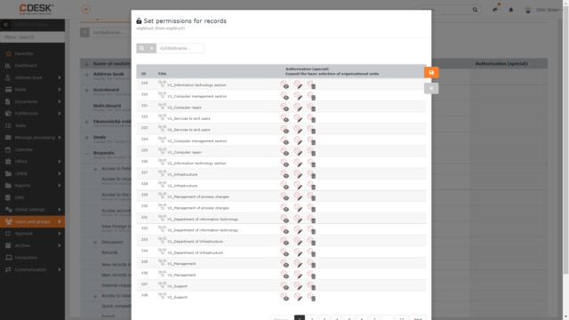Nastavenie oprávnení na prístup k záznamom konkrétnych organizačných štruktúr