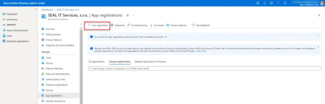 Azure AD registration button