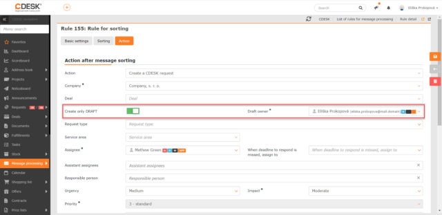 Definícia vlastníka draftu v pravidle na automatické spracovanie správy 