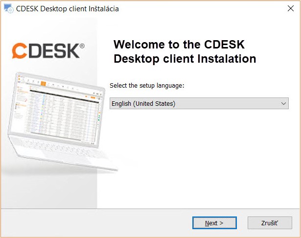 Začiatok inštalácie CDESK Desktop aplikácie